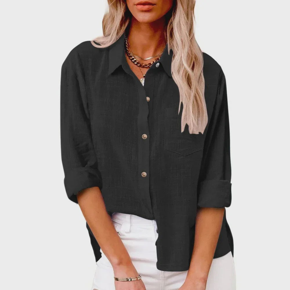 Dames Blouse met Lange Mouwen - Katoen Linnen Look