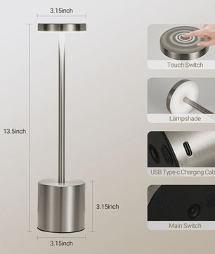 Draadloze LED Tafellamp met Touch Bediening - Oplaadbaar, 3 Kleuren, Dimbaar - Sfeerverlichting