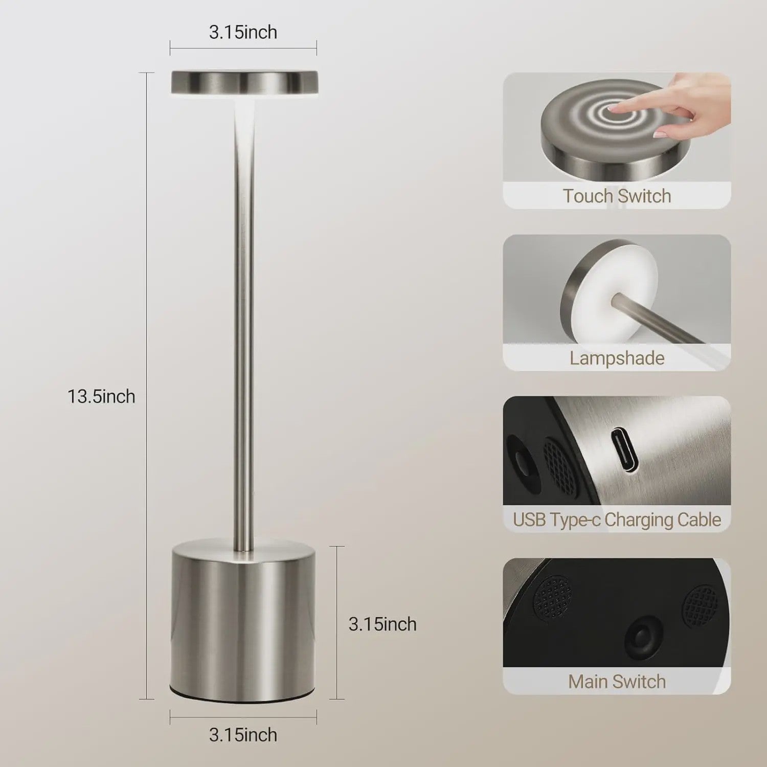 Draadloze LED Tafellamp met Touch Bediening - Oplaadbaar, 3 Kleuren, Dimbaar - Sfeerverlichting