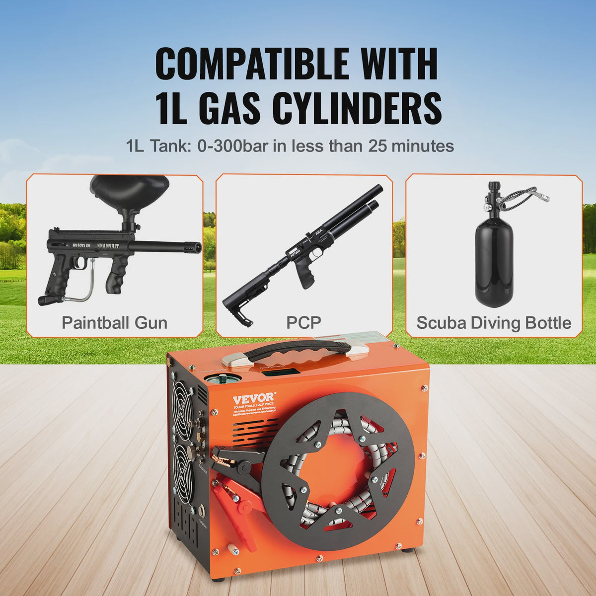 Draagbare PCP Air Compressor 4500PSI/30Mpa - Watervrij, voor Luchtgeweer, Paintball & Duiktank