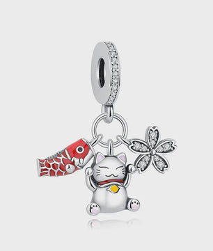 925 Sterling Zilveren Bedel Lucky Cat - Chinees Nieuwjaar & Japanse Stijl Hanger voor Dames Armbanden & Kettingen