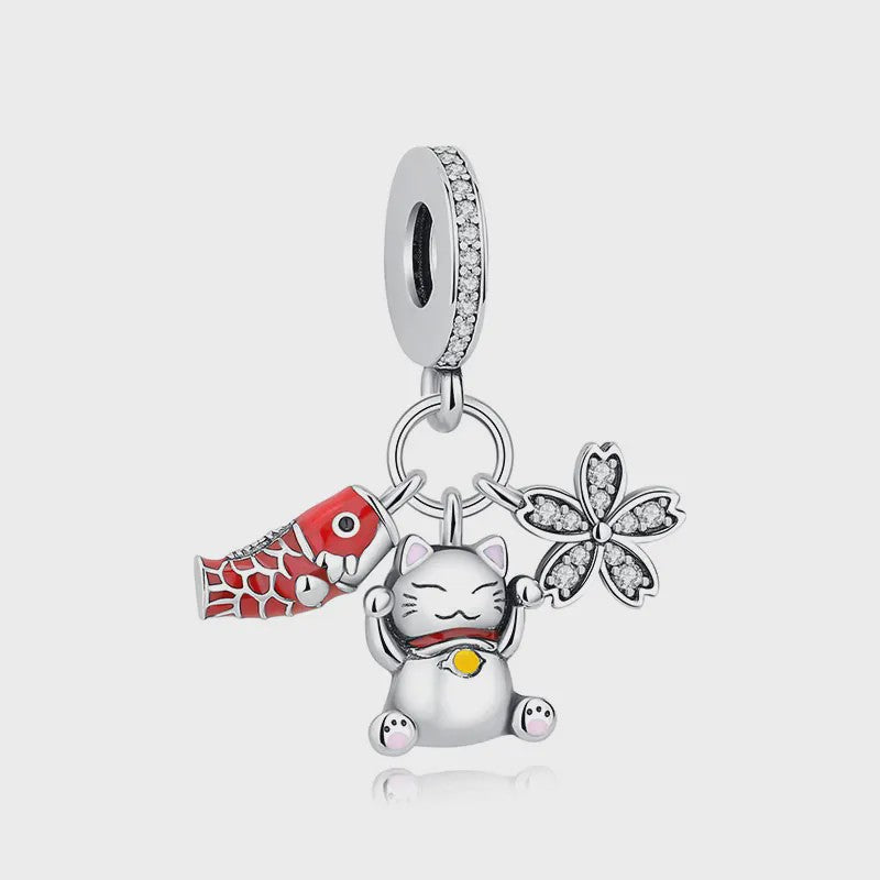 925 Sterling Zilveren Bedel Lucky Cat - Chinees Nieuwjaar & Japanse Stijl Hanger voor Dames Armbanden & Kettingen