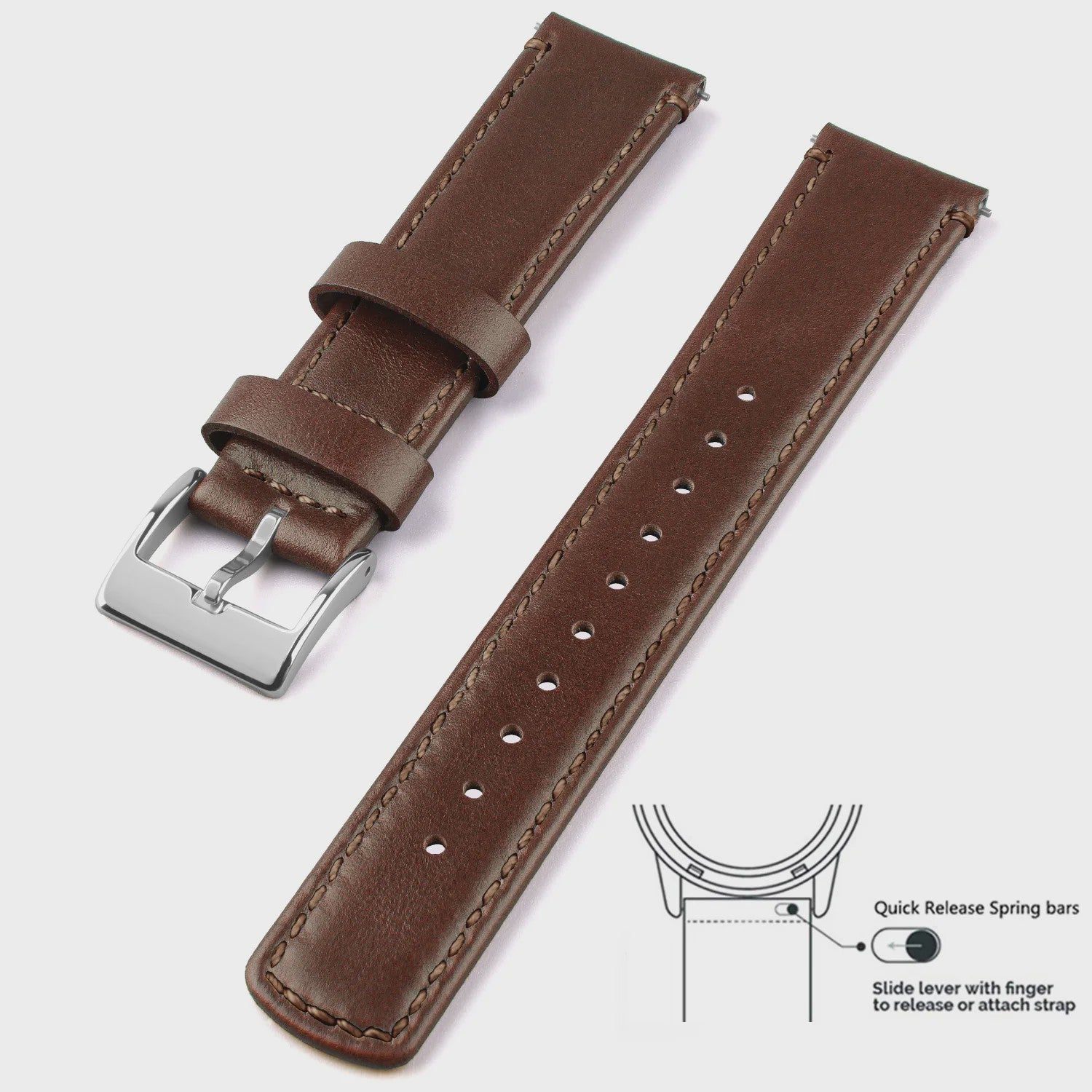 Top Grain Echt Lederen Horlogeband - 20mm/22mm Quick Release - Voor Heren, Dames & Samsung Galaxy Watch