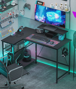 HOMCOM Gaming Hoekbureau met Monitorstandaard en Verstelbare Nettenplank - 114,5x82 cm, Omkeerbaar