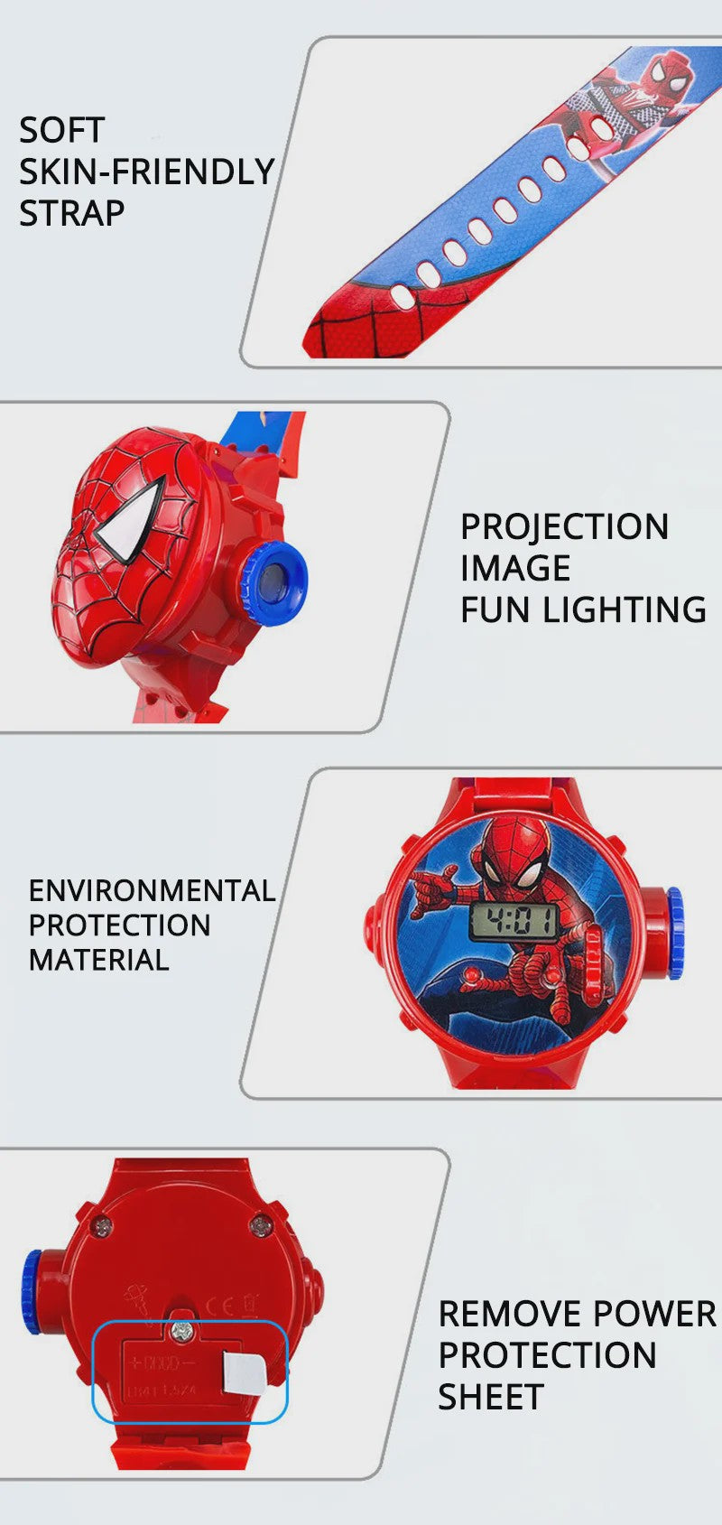 Projectie Kinderhorloge met Superhelden - Spiderman, Iron Man, Captain America & Hulk