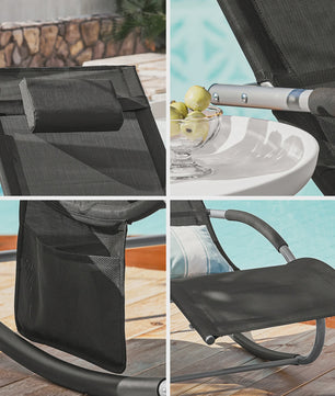 Comfortabele Schommelstoel Lounger met Hoes en Opbergvak - Ademend Textiel voor Tuin & Terras