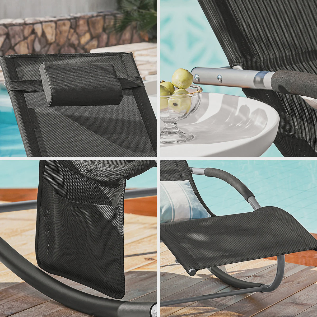 Comfortabele Schommelstoel Lounger met Hoes en Opbergvak - Ademend Textiel voor Tuin & Terras