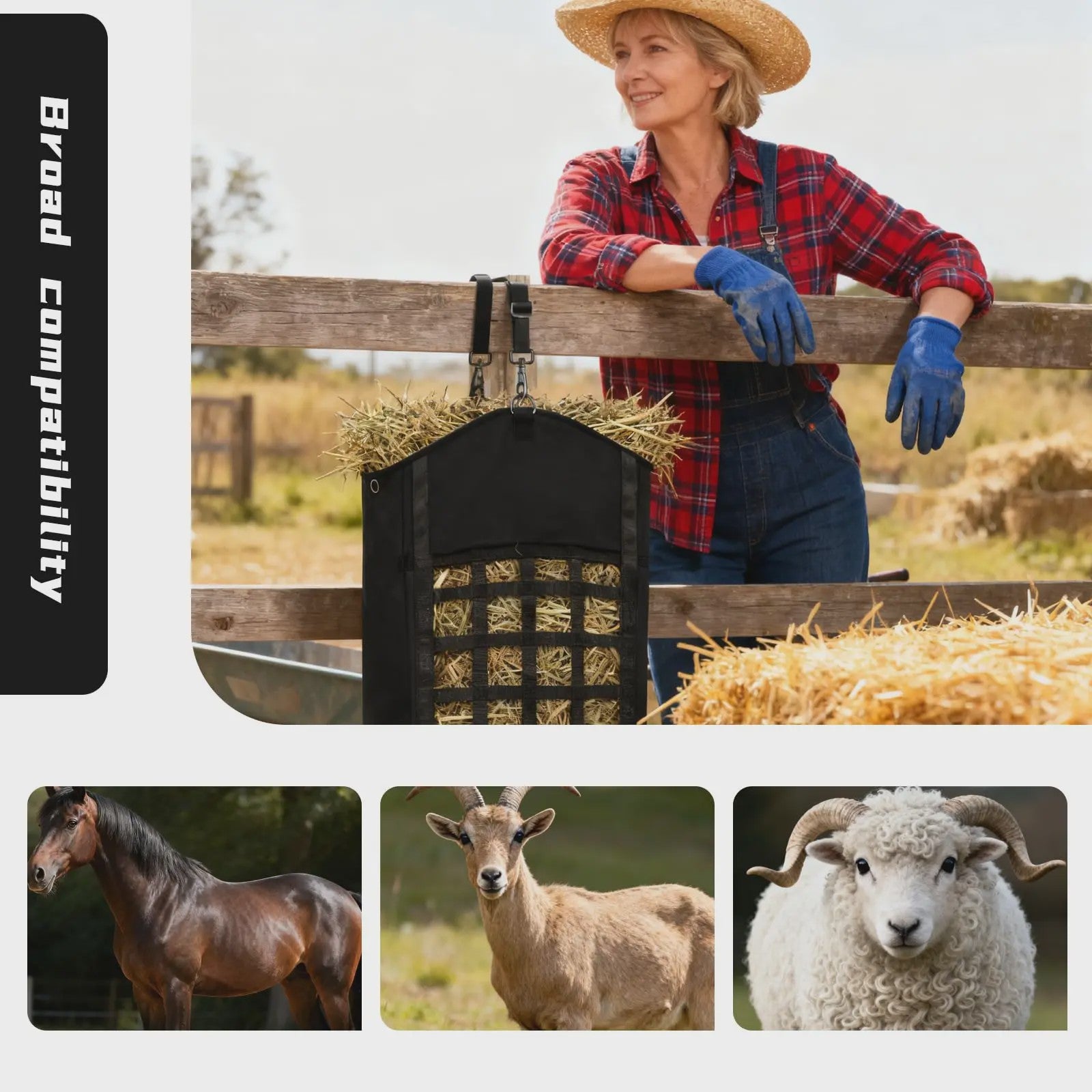 Duurzame Hooi Netten Tas voor Paarden, Geiten & Schapen - Grote Opening & Verstelbare Banden