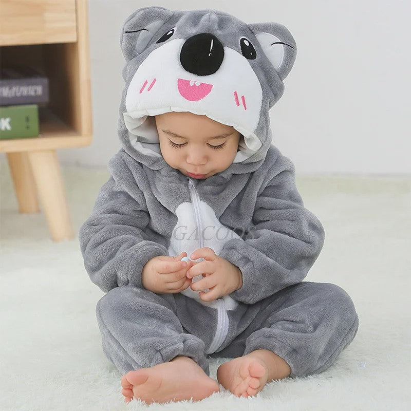 Baby Romper Dierenkostuum Kigurumi - Zacht Flanellen Jumpsuit voor Jongens & Meisjes