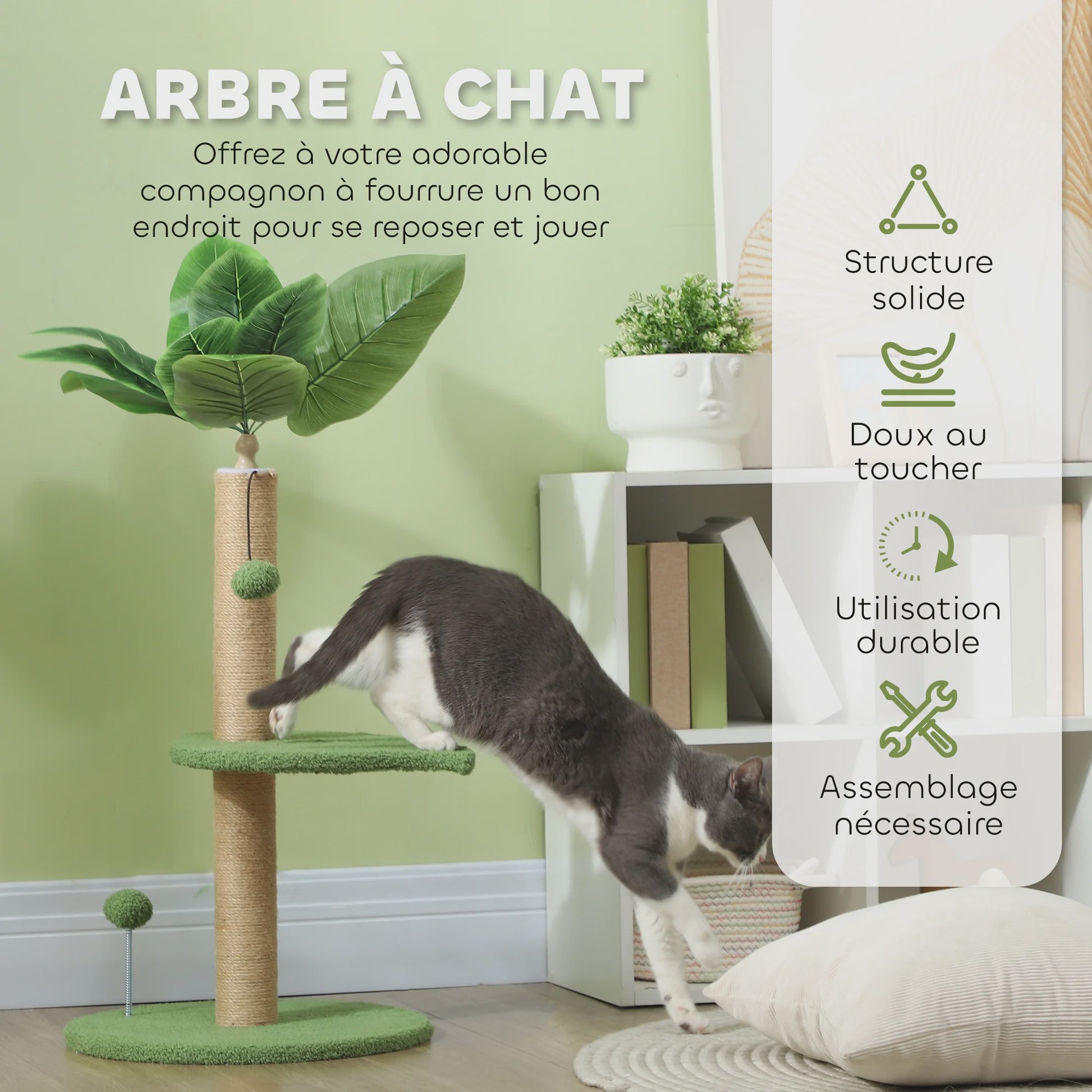 Kattenboom 83 cm met Krabpaal, Speelballetjes en Pluche Platformen
