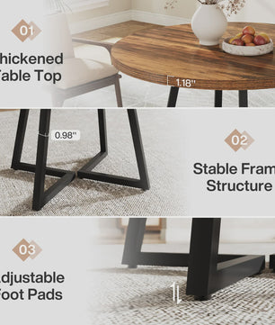 Ronde Eettafel 80cm voor 2-4 Personen - Industrieel Design met Metalen Onderstel