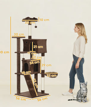 Pawhut Krabpaal 180 cm met Meerdere Verdiepingen, Hangmat en Speeltjes
