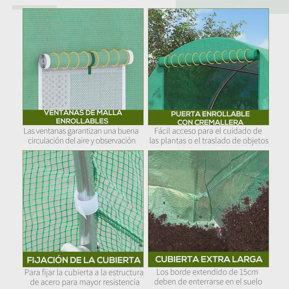 Outsunny Tunnel Greenhouse 400X200X200Cm with 6 Windows for Growing Green Plants