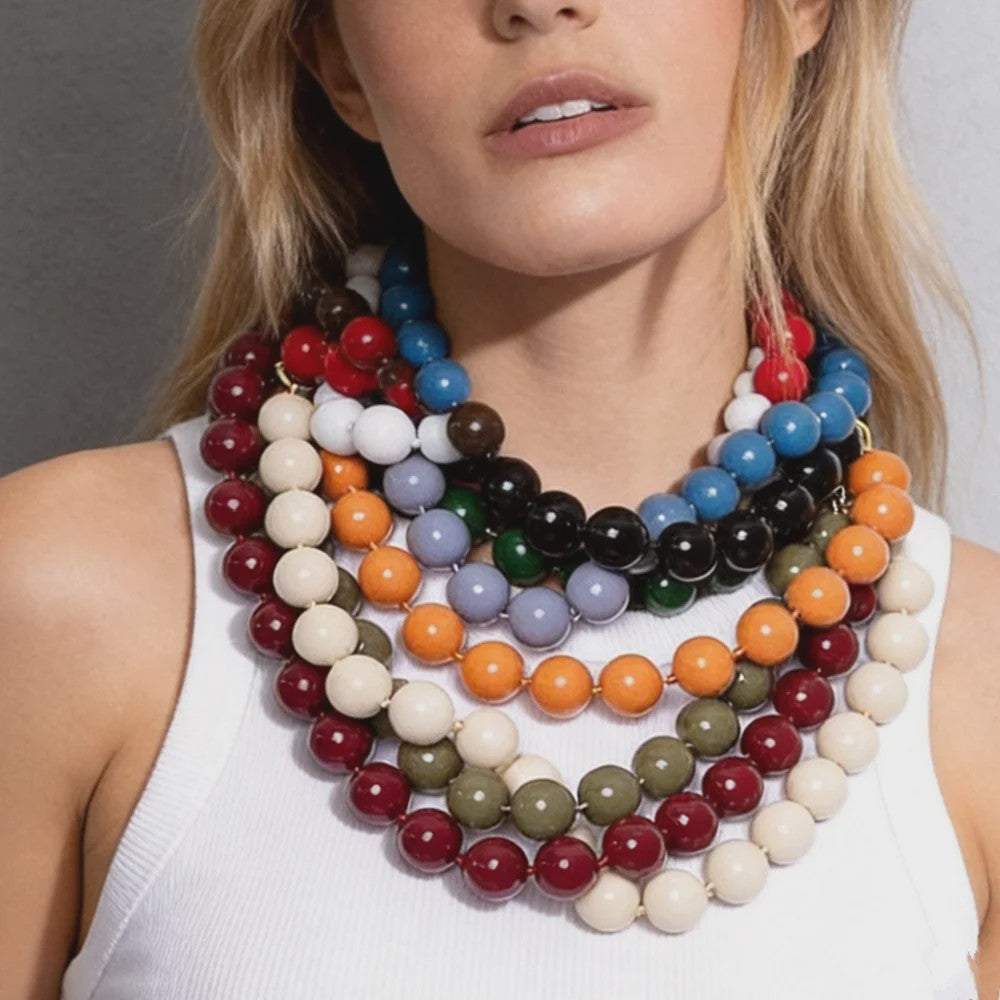 Handgemaakte Retro Acryl Ketting met Grote Kleurrijke Kralen - Statement Choker