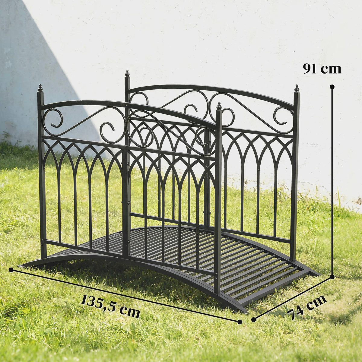 Outsunny Metalen Tuinbrug Barok Stijl - 91cm Hoog, 100kg Draagvermogen