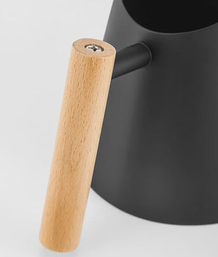 Roestvrijstalen Gieter 900ml Mat Zwart met Houten Handvat & Lange Tuit