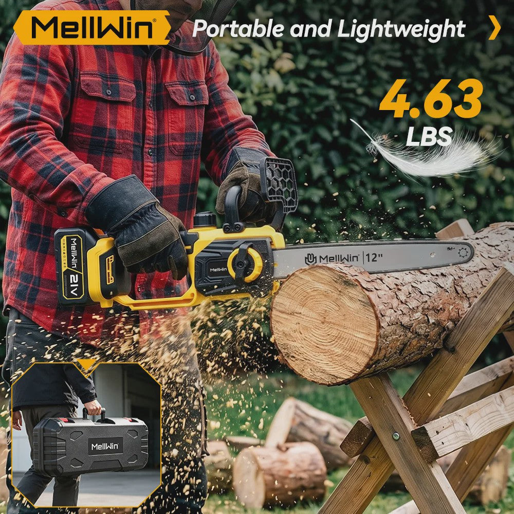 Mellwin 12-Inch Accu Kettingzaag - Krachtig 3000W Brushless, Automatische Olie Systeem