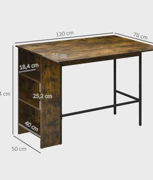 Bartafel met uitklapbaar blad en 3 open vakken - Rustiek bruin - 120x76x91.4 cm