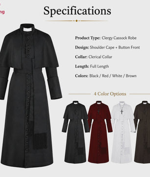 Middeleeuwse Priesterlijke Cassock Robe met Kruis & Accessoires - Retro Religieus Kostuum