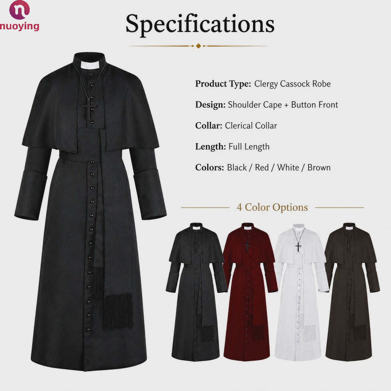Middeleeuwse Priesterlijke Cassock Robe met Kruis & Accessoires - Retro Religieus Kostuum