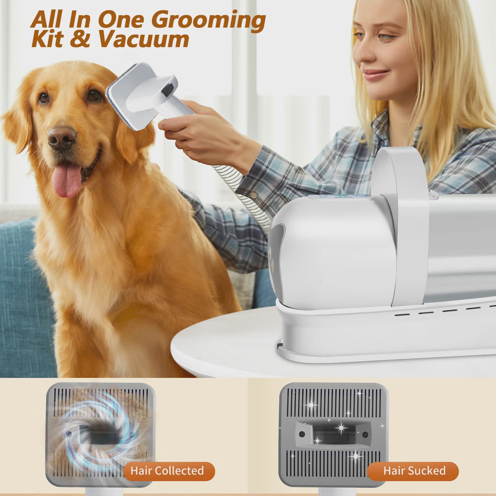 7-in-1 Honden en Katten Trim- en Vacuümset: Blaast, Zuigt & Trimt