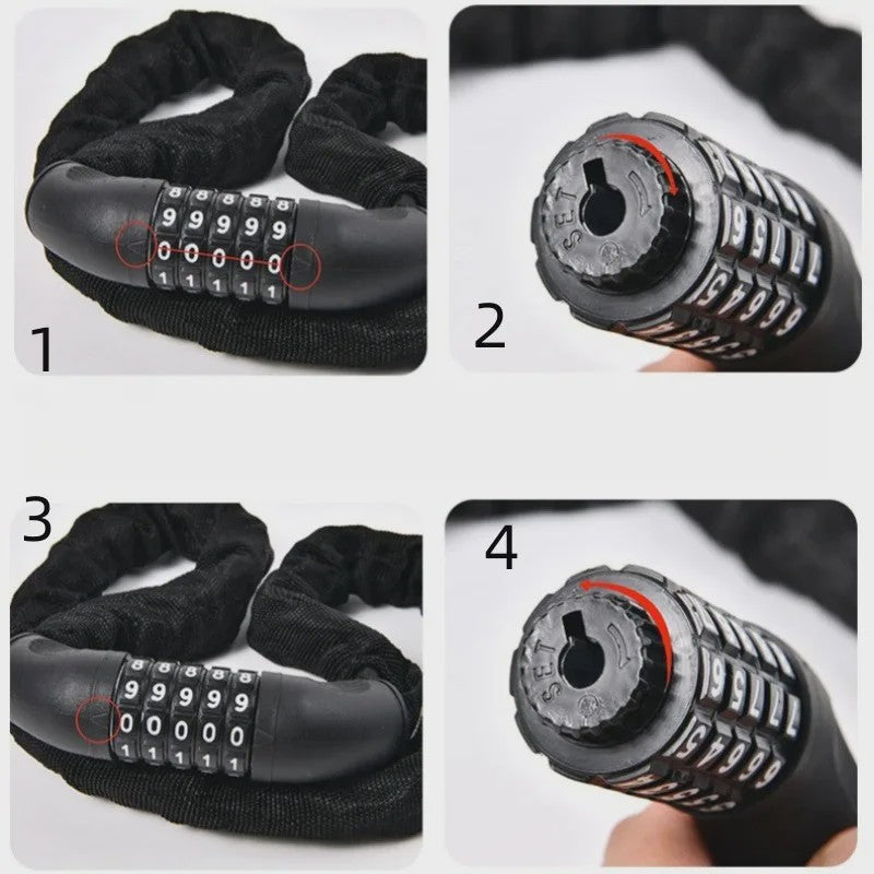 5-Cijferig Combinatieslot Ketting voor Motor, Fiets & Elektrische Voertuigen - Anti-diefstal Beveiliging
