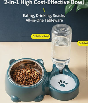 Dubbele Voer- en Waterbak voor Katten en Honden met Automatische Waterdispenser - Anti-slip & No-Spill