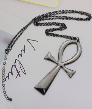 Vintage Egyptische Ankh Kruis Ketting - Grote Hanger met Lange Ketting