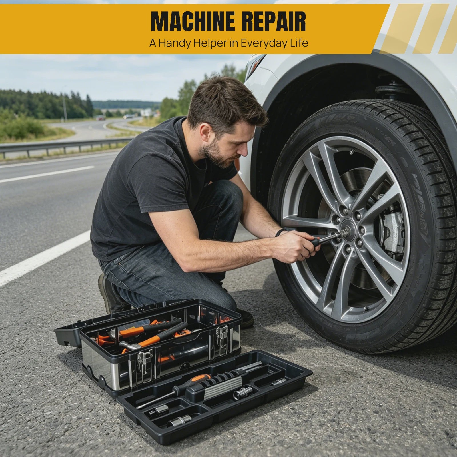Robuuste Dubbellaags Gereedschapskist - RVS & Kunststof - 40cm - Anti-Val - Voor Elektricien & Auto Reparatie