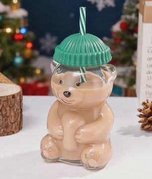 Schattige Beer Beker met Rietje en Deksel - Plastic Drinkbeker voor Kinderen en Volwassenen