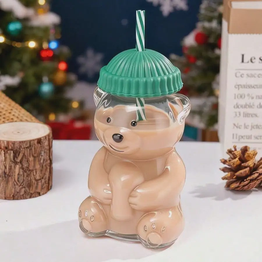 Schattige Beer Beker met Rietje en Deksel - Plastic Drinkbeker voor Kinderen en Volwassenen