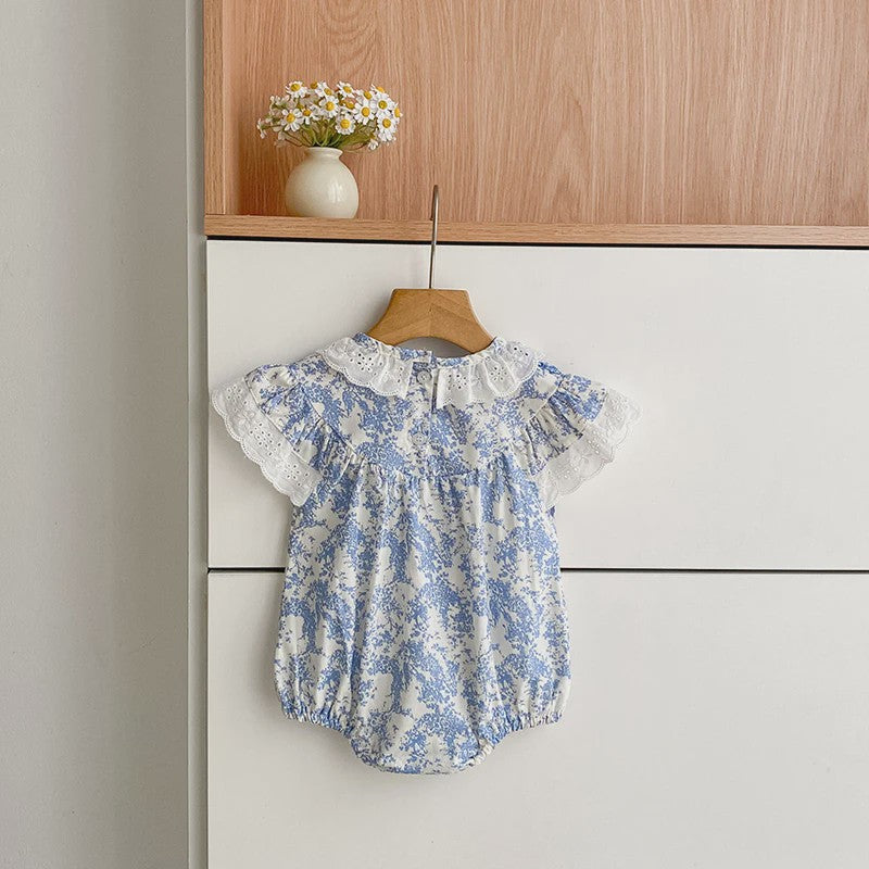 Zomerse Baby Meisjes Jumpsuit met Bloemenprint en Pofmouwtjes - Katoen (0-24M)