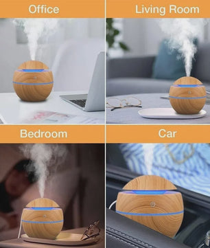 Mini USB Luchtbevochtiger & Aroma Diffuser met Houtnerf Design