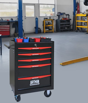 Mobiele Gereedschapswagen met 5 Lades - Zwart/Rood