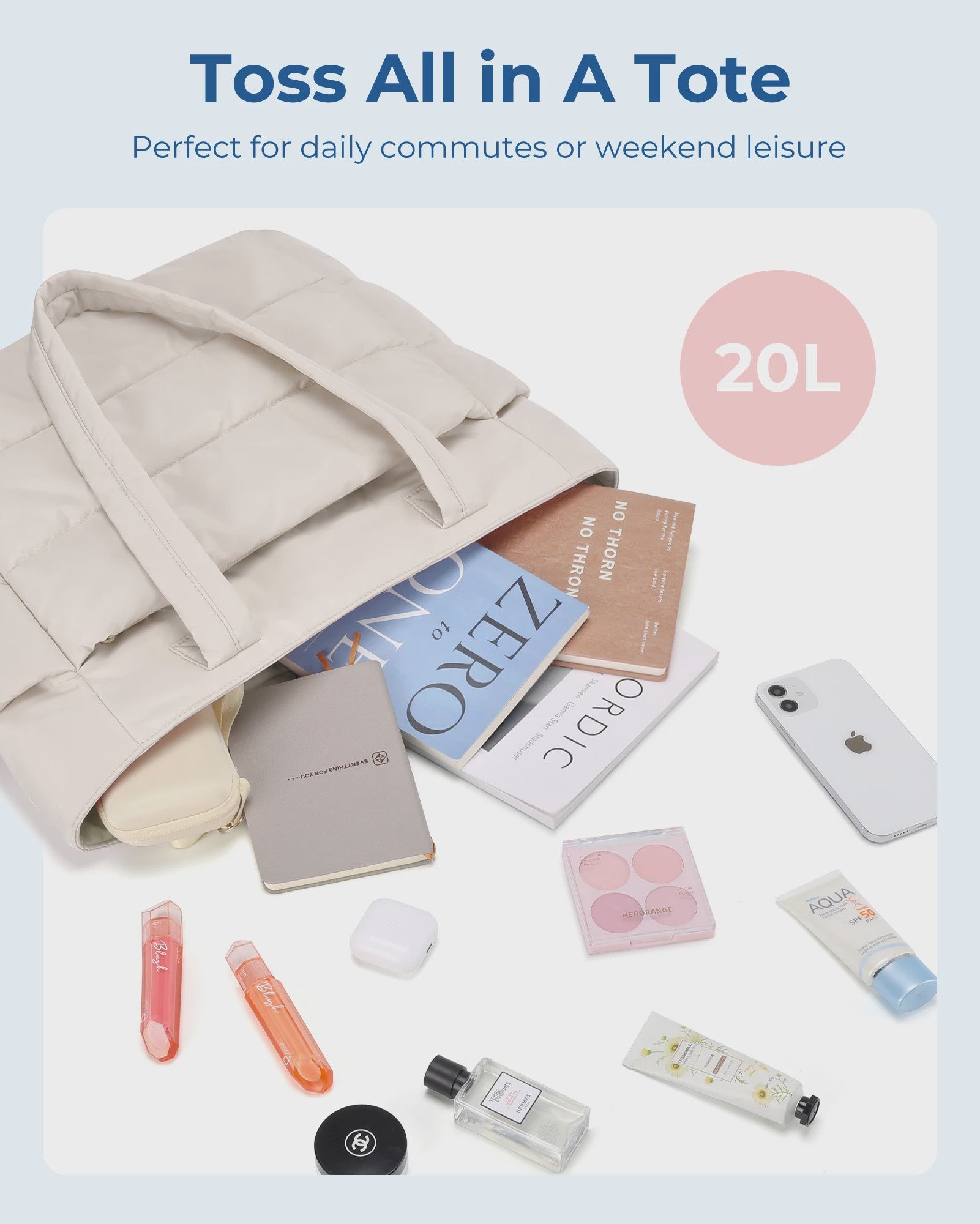 BAGSMART Grote Puffer Tote Bag - Stijlvolle en Ruime Handtas voor Werk, Studie en Shoppen