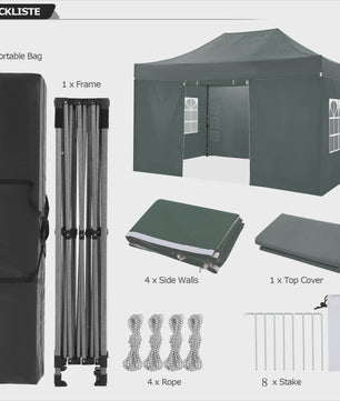 3x4.5m Pop-Up Partytent met 4 Zijpanelen - Waterdicht & UV-beschermend