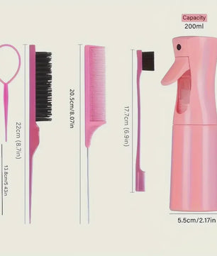 6-delige Haarstyling Set: Borstels, Kammen en Sprayfles voor Professionele Looks