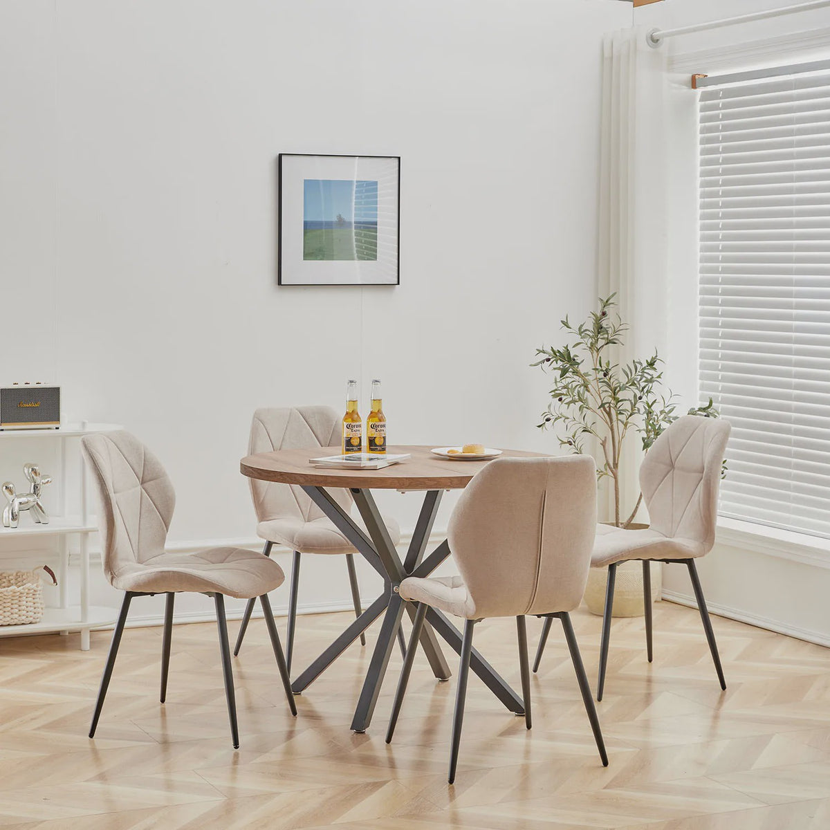 Set van 2, 4 of 6 Eetkamerstoelen - Gestoffeerd, Gewatteerd Linnenlook Stof, Metalen Poten