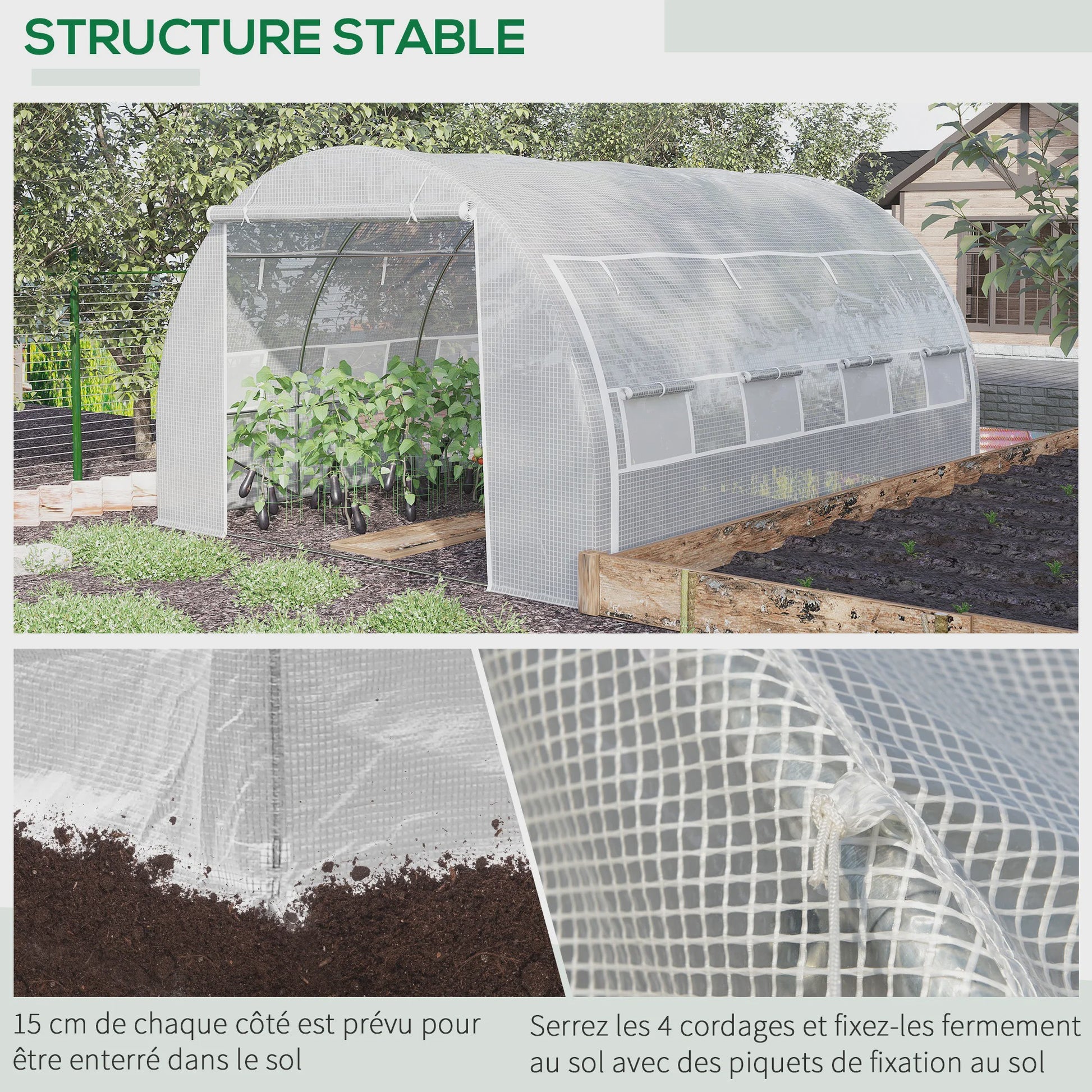 Outsunny Kweekkas 12m² - 4x3x2m - Met Deur, 8 Ramen & PE Anti-UV Doek