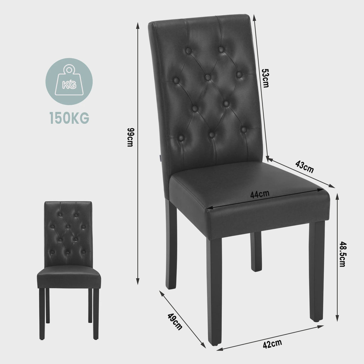 Set van 2 Luxe Kunstleren Eetkamerstoelen met Hoge Rug - Comfortabel Gestoffeerd