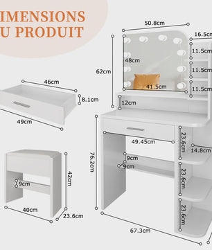 Moderne Kaptafel met LED Spiegel, Ruime Opbergruimte en Geïntegreerde Oplaadstation