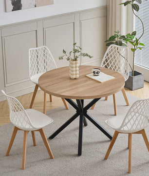 Moderne Eetkamerstoelen Set (4/6 stuks) - Mesh Rug, Houten Poten & Gestoffeerde Zitting
