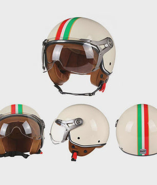 Retro Open Face Motorhelm 3/4 Vintage Chopper Scooter Helm - DOT Goedgekeurd