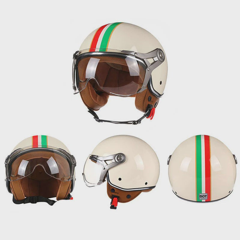Retro Open Face Motorhelm 3/4 Vintage Chopper Scooter Helm - DOT Goedgekeurd