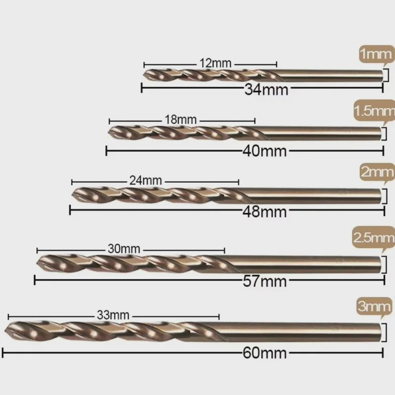 10-delige HSS M35 Kobalt Boorbits Set (1-3mm) voor Metaal & Roestvrij Staal