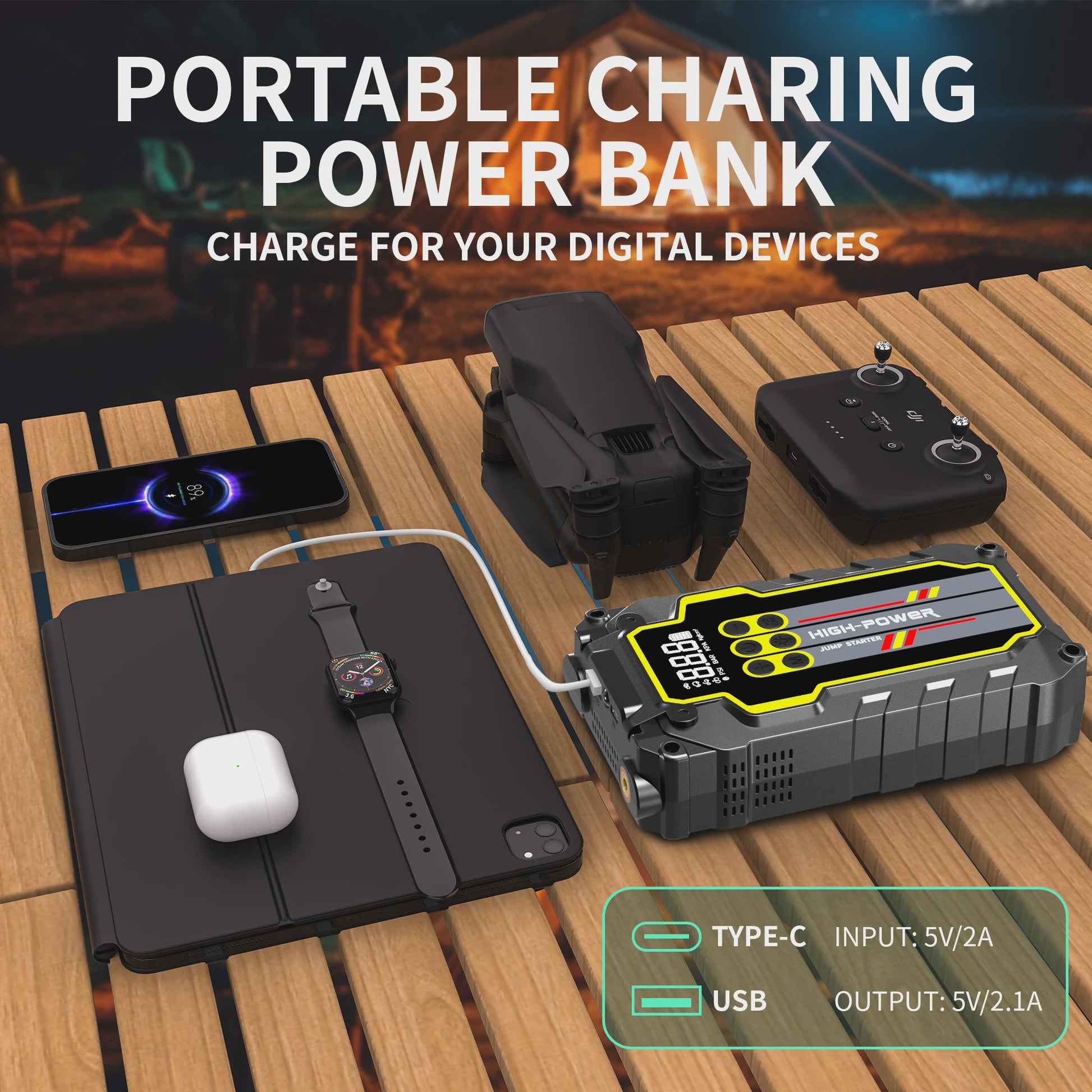AntPower 1200A 4-in-1 Jump Starter: Krachtige Powerbank & Accubooster voor Benzine en Diesel