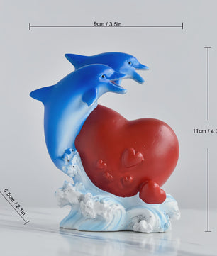 Dolfijn & Hart Decoratie Beeldje - Ocean Thema Resin Ornament voor Bureau en Woonkamer