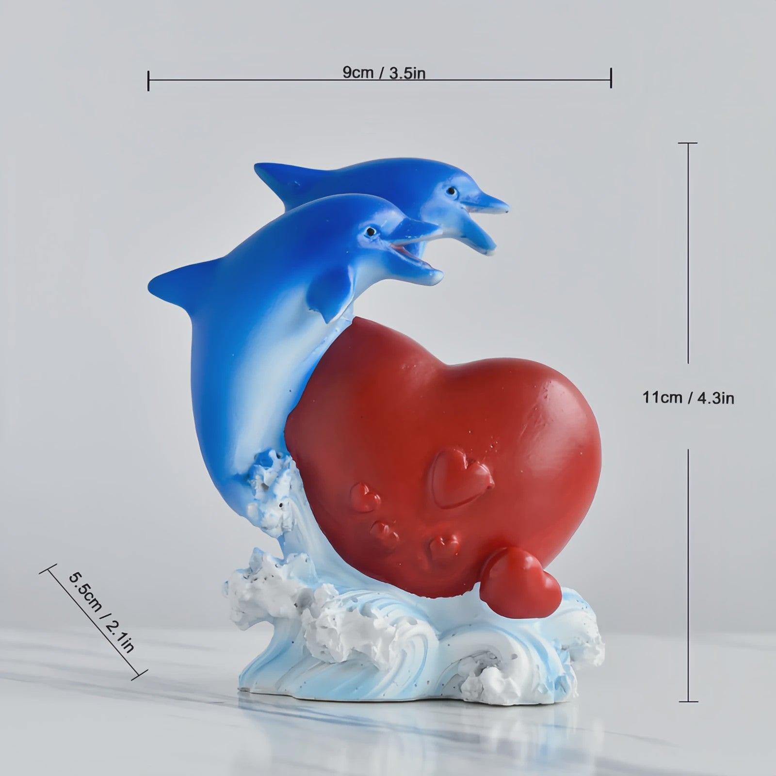 Dolfijn & Hart Decoratie Beeldje - Ocean Thema Resin Ornament voor Bureau en Woonkamer