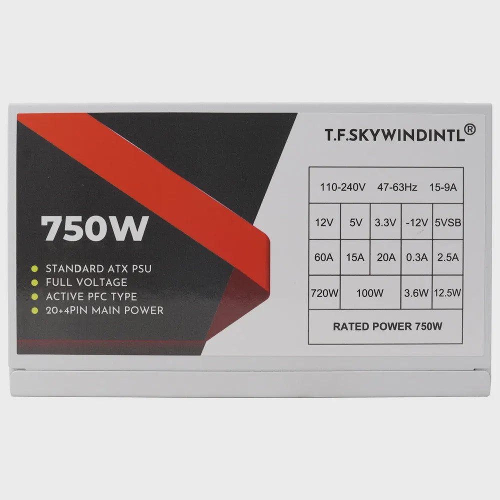T.F.Skywindintl 750W ATX Gaming Voeding - Wit, Non-Modular, 85% Efficiëntie