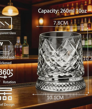 Draaibaar Kristallen Whiskey Glas - 280ml Premium Tumbler voor Cocktails & Feesten